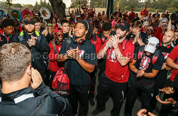 2015StanWash-009.JPG - Oct 24, 2015; Stanford, CA, USA; Stanford Cardinal team reacts with fans during The Walk to the stadium prior to game against the Washington Huskies at Stanford Stadium. 